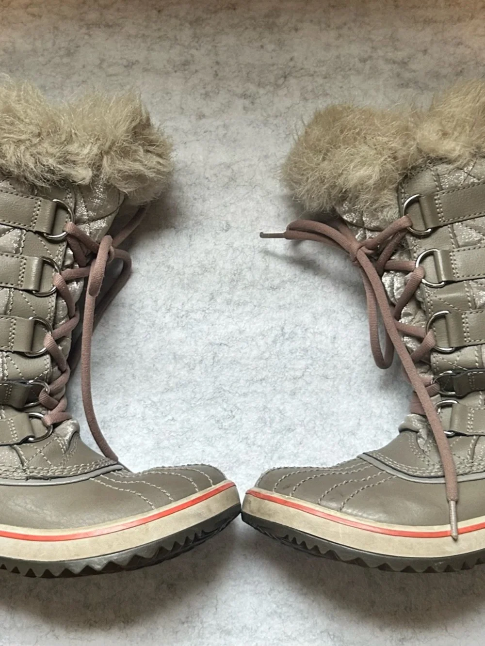 Sorel Women’s Faux Fur Trim Lace-Up Winter Boots in Olive/Silver - Size 5